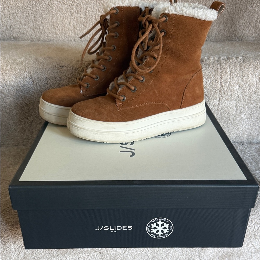 J/SLIDES Women's Brown Suede Winter Boots waterproof
